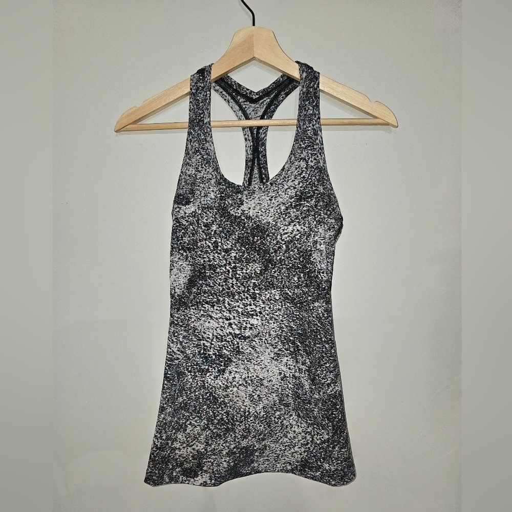 Lululemon Cool Racerback II Luon Spray Jacquard White Black Size 4 - Picture 6 of 7
